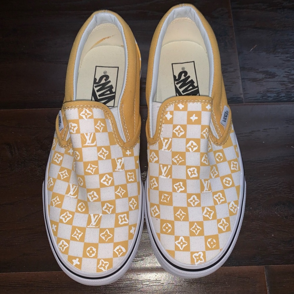 NWOT Custom Yellow Vans Size 6.5 Womens Slip Ons